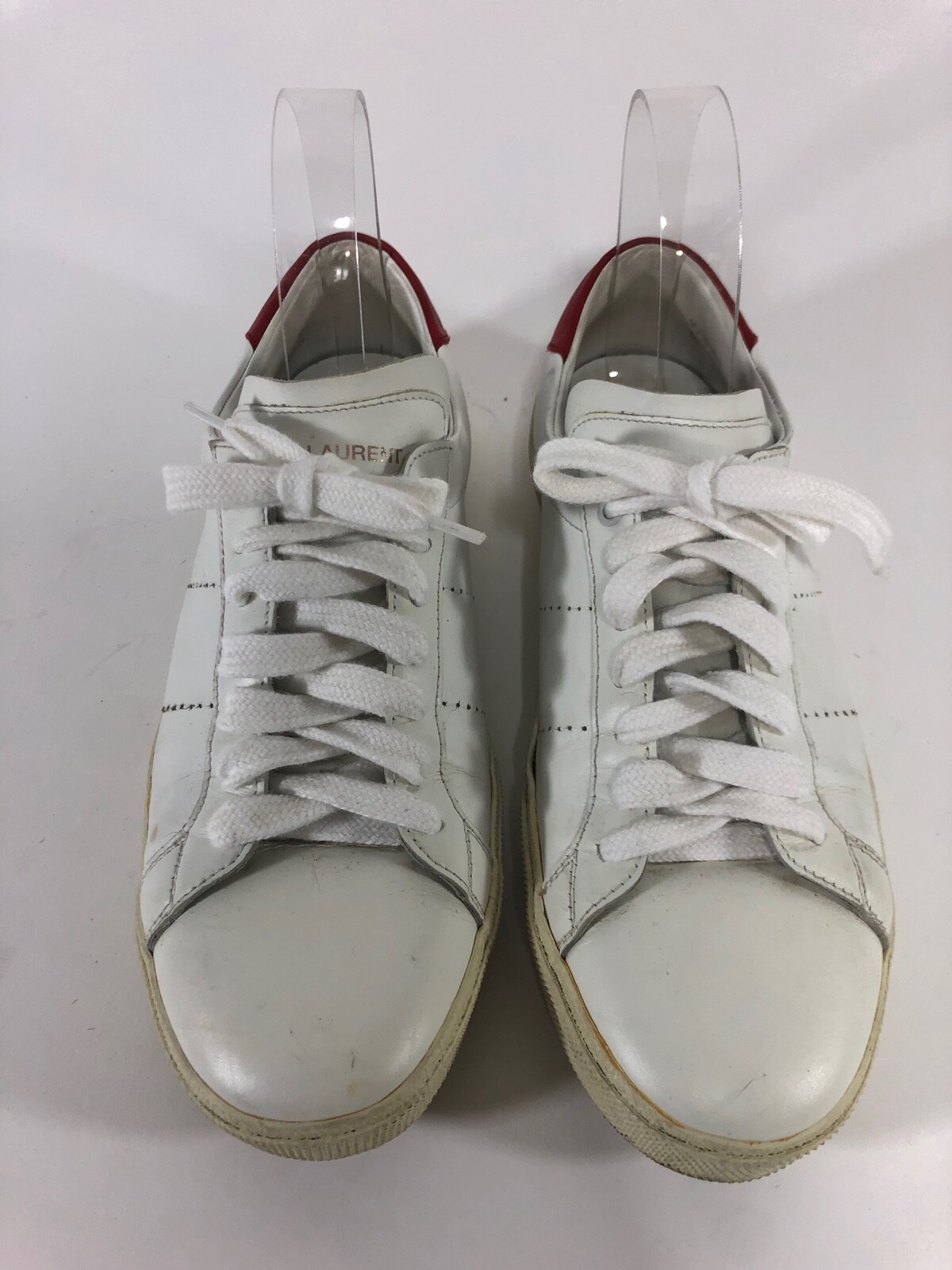 Saint Laurent Leather Low Top Sneakers in White Red Size 38