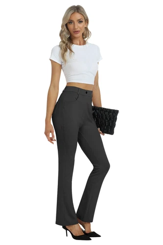 Women Bussiness Slacks Pant Soft Comfy Elastic Casual Stretch Bootcut Trousers - Picture 42 of 66