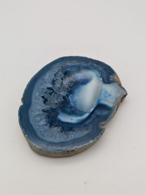 Blue Agate Geode Slice Trinket Dish Stone Rock Crystal