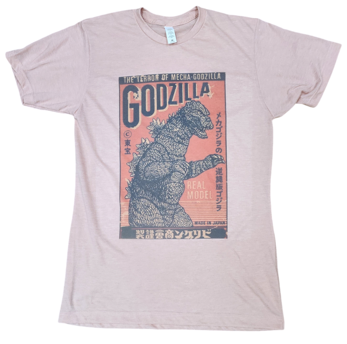 T Shirt men's Vintage Godzilla Japanese Poster vintage peach color