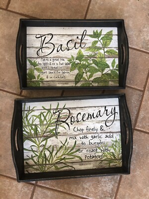 2-Drink Food Serving Trays Set Of 2 Rosemary Basil Or Home Decor Stackable