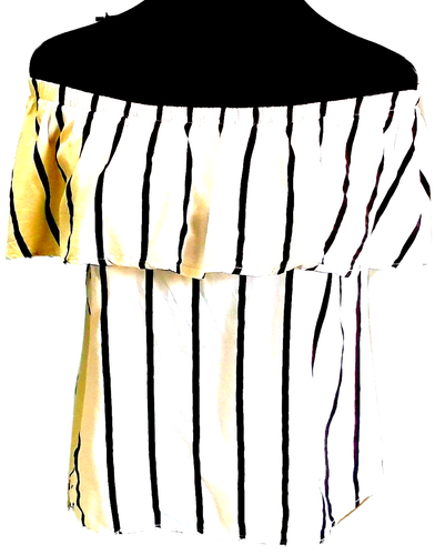 Womens Cotton On Off Shoulder Blouse Size XS Black White Stripe Ruffle *VGC*