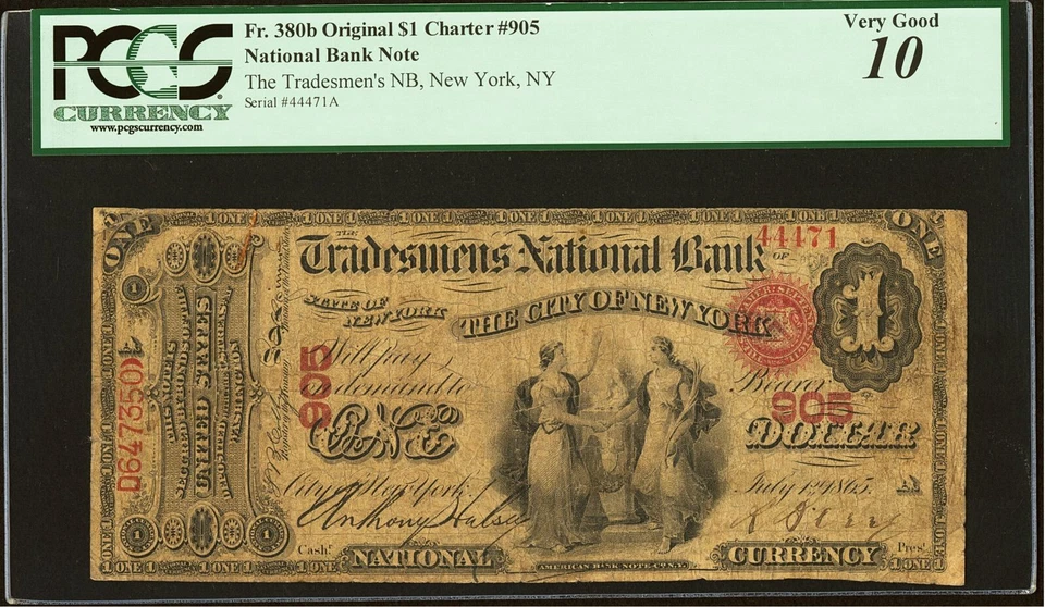 Fr. 380b Original $1 Charter #905 National Bank Note New York PCGS 10 (CCE) - Image 3 of 3