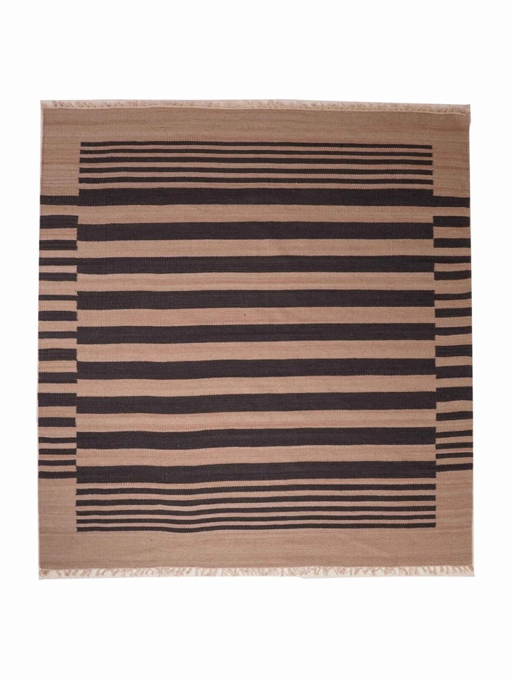 BBH HOMES Hand Woven Flat Weave Kilim Wool Area Rug Contemporary Cream Charcoal BBD00125