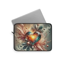 Fiery Crystal Heart Laptop Sleeve, Abstract Art Design, Tech Case