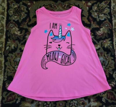 Girls Justice Pink Tank Top w/Unicorn Cat Meow Gical Size 12
