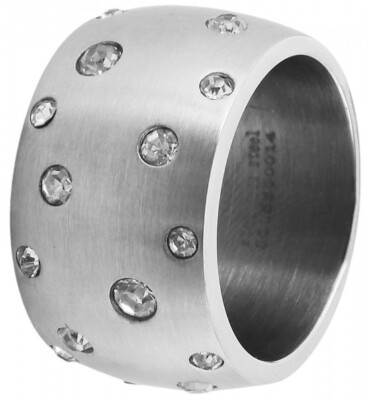 Damenring Fingerring Ring Edelstahl Ringgröße 62 Akzent Steinbesatz Breite 14 mm