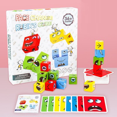 Wooden Face Changing Magic Cube Game Creative for Kids & Adults for Family Night
