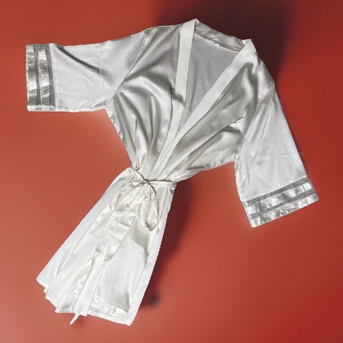 Ekouaer Women's Size XL Ivory White Short Kimono Wrap Robe Satin Belt Tie