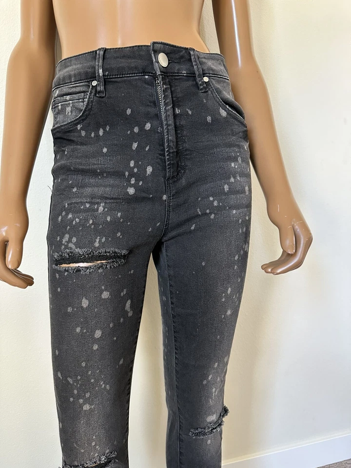 Pantalones de mezclilla ajustados rasgados lavados en garaje negros destruidos Rachel Roy August SEXY 👄28 Foto 3 de 4