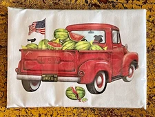 Mary Lake-Thompson RED TRUCK DOG WATERMELON Flour Sack Kitchen Towel 30"x30"