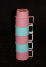 Vintage Tupperware Stackable Cups Mugs Pink Aqua Set of 5 #28