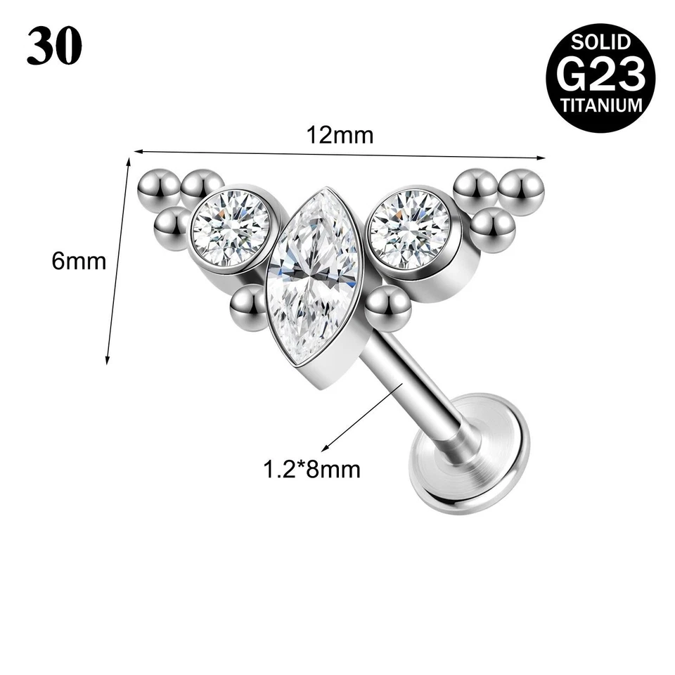Piercing Labret Labial Acero Titanio G23 Circonita cúbica Caracola Monroe Piercings Joyería Foto 4 de 4