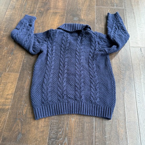Janie and Jack Cable Chunky Knit Cardigan Wool Blend Sweater Navy Blue Size 4 - Picture 4 of 6