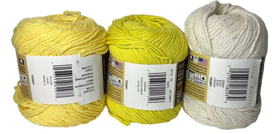 3 madejas hilo de algodón Sugar 'n Cream amarillo sol crudo 2,5 OZ NUEVO Foto 3 de 3