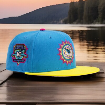 Miami Marlins Fitted Hat 7 3/8 x New Era 59FIFTY Aux Pack Solo 10th Anniversary