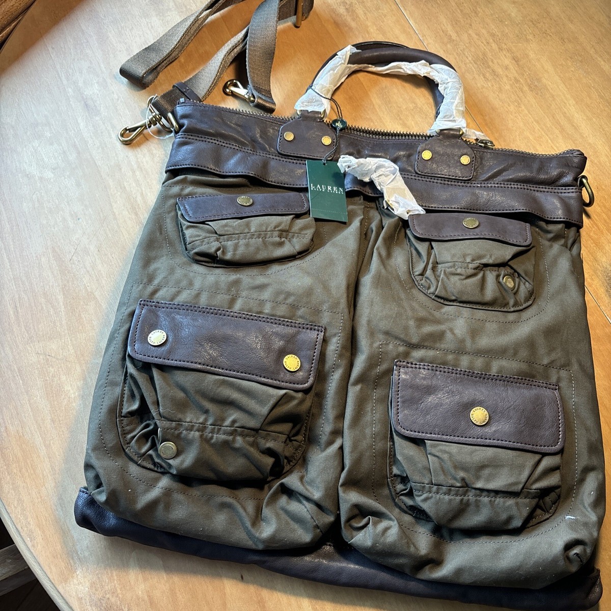 29b RLL Ralph Lauren Monmouthshire Nylon Tote Bag Army Green 29b RLL Ralph Lauren Monmouthshire Nylon Tote Bag Army Green