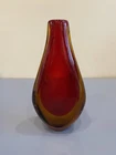 STUNNING VTG MURANO Sommerso Red/Amber Art Glass Teardrop Vase HEAVY 11.25"H
