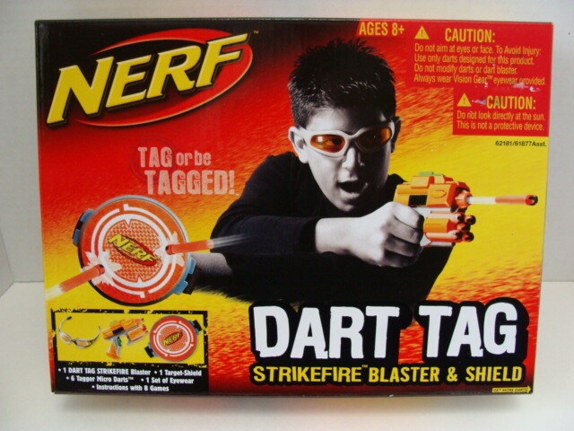 New NERF Dart Tag StrikeFire Blaster Shield Orange Micro Darts Goggles NIB