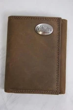 ZEP PRO NCAA Ole Miss Rebels Crazy Horse Leather trifold Wallet Tin Gift Box