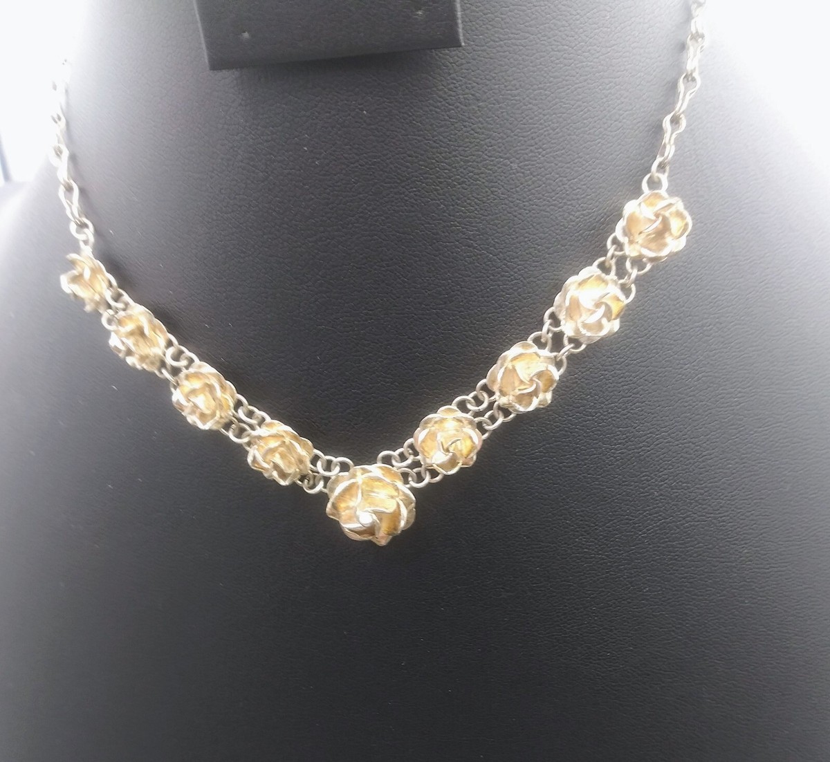 Vintage Mexico 925 Sterling Silver Floral Sculptured Link Necklace 