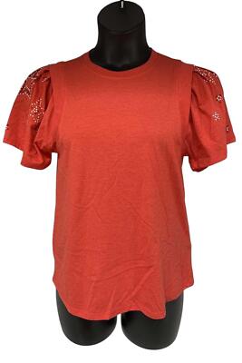 DG2 by Diane Gilman Women's Flutter-Slv Embellished Americana Tee Red