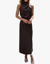 BTFBM Dress Women's Size XL Black Sleeveless Cocktail Mock Neck Elastic Maxi