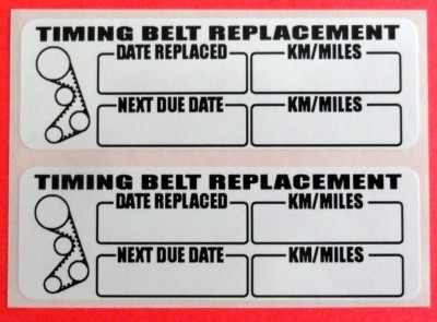 (QTY 4) TIMING BELT STICKERS REPLACEMENT NEXT DUE DATE POLYESTER LABELS 3''X1'' 