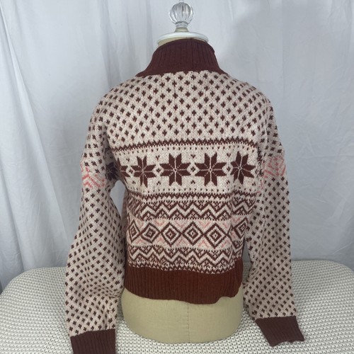 American Eagle Mockneck Christmas Sweater Beige And Brown Size Large - Picture 6 of 12