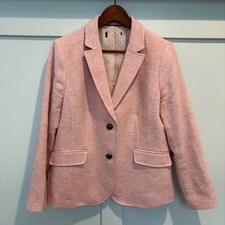 Tablots Herringbone Tweed Blazer Women Medium Pink Two Button Wool Blend