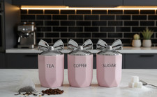 Tea Coffee Sugar Storage Jars Silver Bow Lid Ceramic Kitchen Canister Container