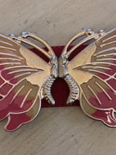 VTG 80's Butterfly Buckle Belt Red Elastic Stretch Adjustable Fairy Boho Retro