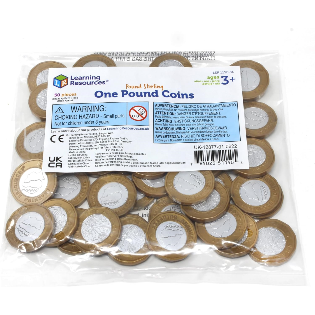 Learning Resources Pound Sterling Coins 1 Pound Learning Pack of 50 Toy