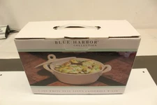Vintage Blue Harbor Oval Casserole With Lid 1.5 QT White Linen Color 