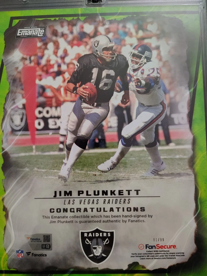 2024 Primeira Edição Emanate On Card Auto/99 Jim Plunkett Raiders Legend - Imagem 2 de 3