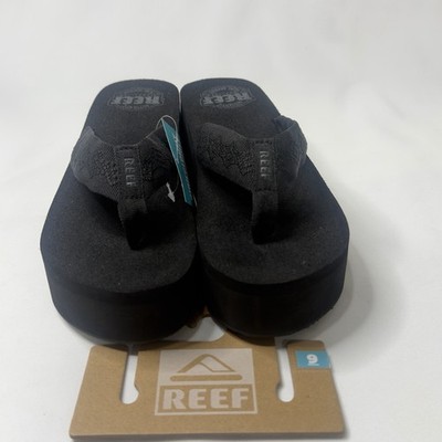 Reef Sandy Hi Platform Flip Flops Women's Size 9 Black Wedge Sandals