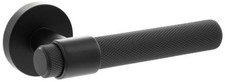 Knurled Lever Door Handle On Round Rose - Matt Black - Solid and Heavy