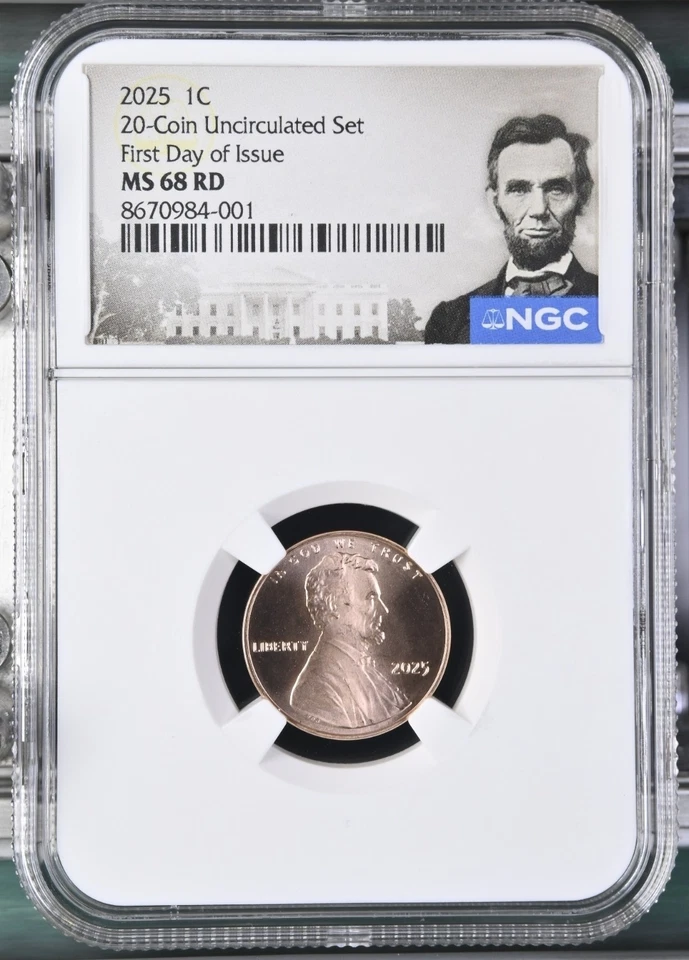 2025 P D 1C Penny Abraham Lincoln Shield Cent NGC MS68 RD Red FIRST DAY Issue % - Image 3 of 4