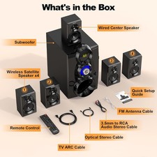 1000W 5.1 Surround Sound Home Theater System Wireless Speakers Bobtot Deep Bass