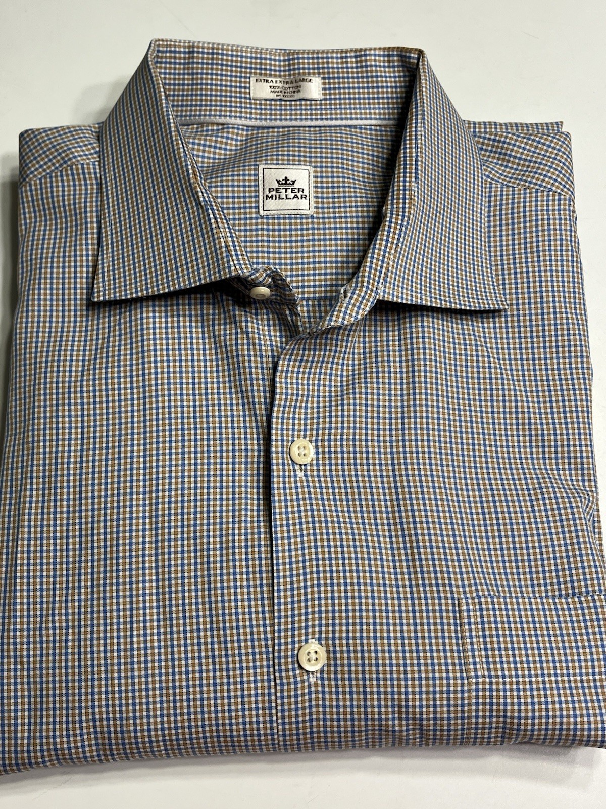 Peter Millar Blue Tan Checked Pattern Long Sleeve… - image 12