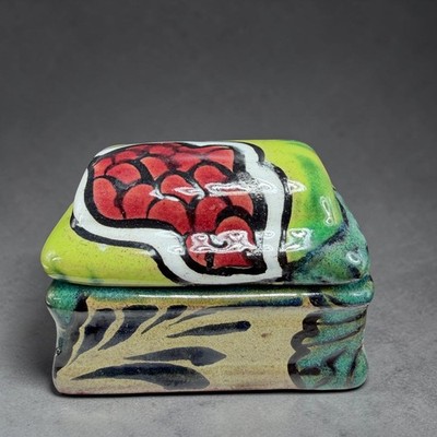 Mexican Pottery Hand Painted Terracotta Trinket Holder Box Small Rectangular