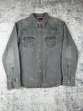 Levis Denim Shirt Mens Large Grey Western Cowboy Sawtooth Long Sleeve