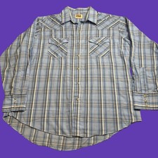 Ely Cattleman Mens XL Blue Plaid Western Pearl Snap Shirt Long Sleeve Cowboy