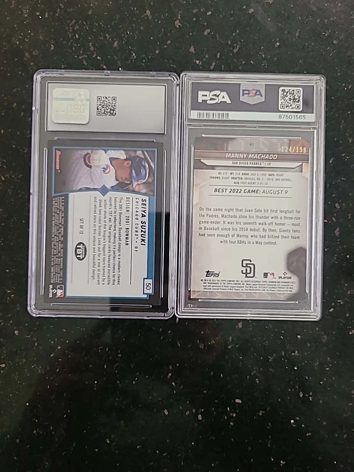 Manny Machado. Seiya Suzuki. Novato. Rc. Lote de losas graduadas. PSA. CSG. Lava SP /199 Foto 2 de 3