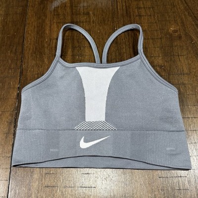 Nike Dri-FIT Sports Bra Indy Seamless Low-Support Girls Sz Large Gray White EUC!