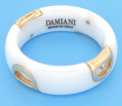 Damiani D Icon White Ceramic 18K Rose Gold Diamond Ring Size 15 Italy