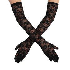 DIVINA VITAE Black Lace Gloves for Women, Women's Elegant Tea Party Opera Lon...
