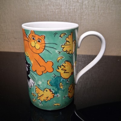 DUNOON Crazy Cats Tasse von Jane Brookshaw bunte Keramik Hühner Ingwer Tabby