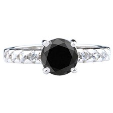 925 Sterling Silber 1,15Kt Runden Form Natürlich Jet Schwarz Diamant Damen Ring