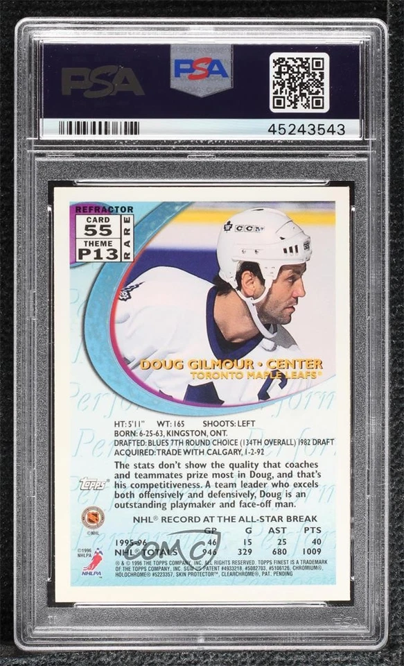 1995-96 Topps Finest Refractor Doug Gilmour #55 PSA 8 HOF - Image 2 of 2